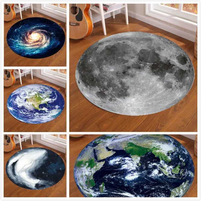 Home Decor Under 100 - Galaxy Earth Moon Round Carpet for