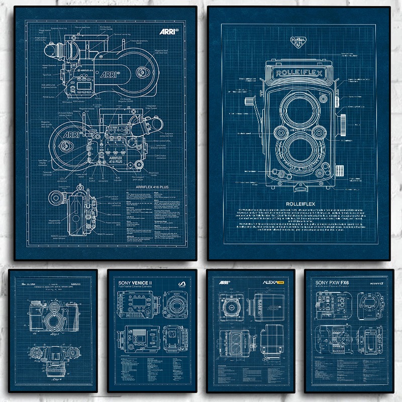 Home Decor Essentials - Vintage Leica Camera Blueprint Poster Photography