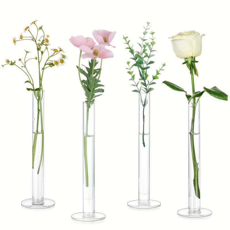 Glass Vase Nordic - 4Pcs Slim Straight Acrylic Vases Modern
