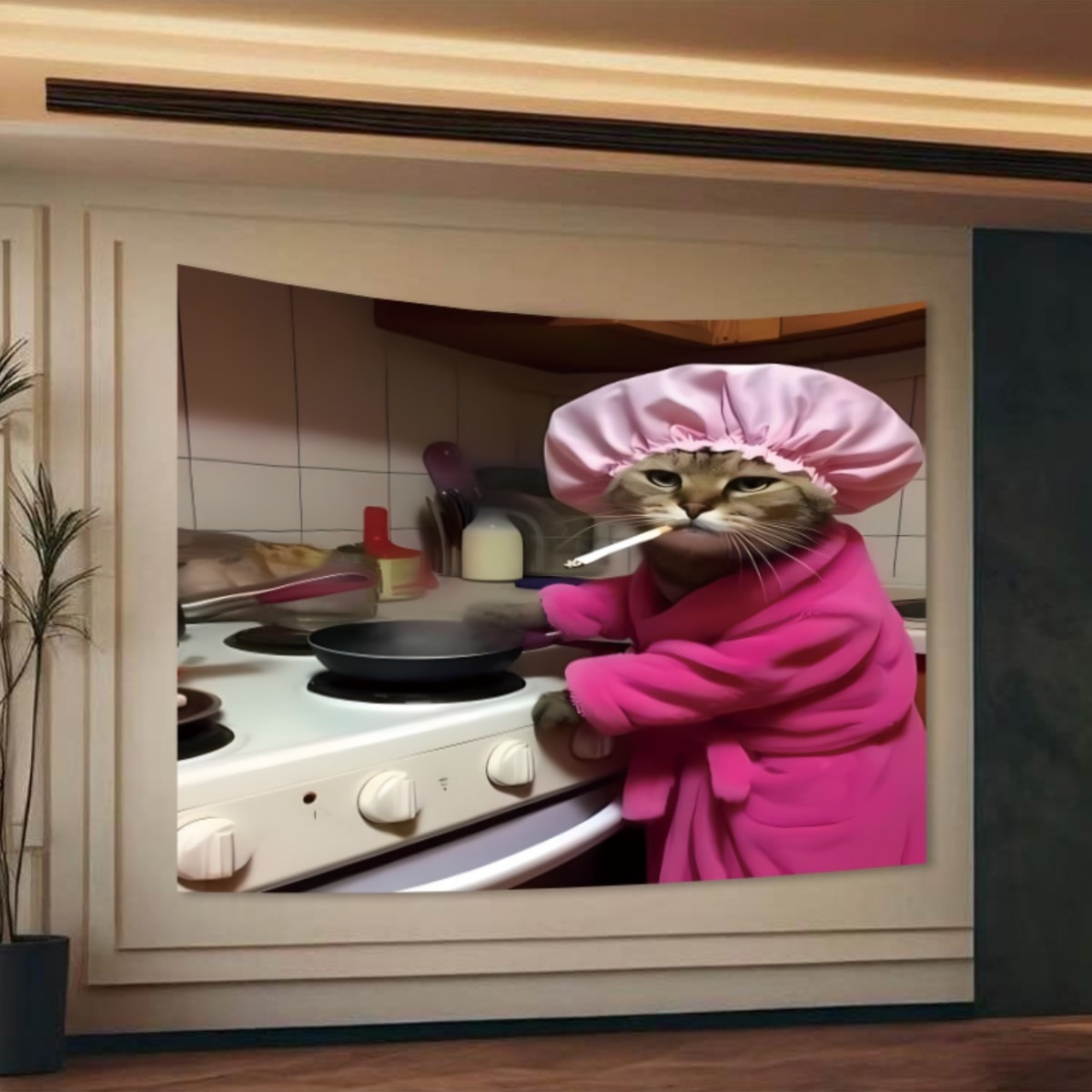 Cat Chef Pink Robe Wall Tapest - огляд і ціна Home Decor Minimalist Style